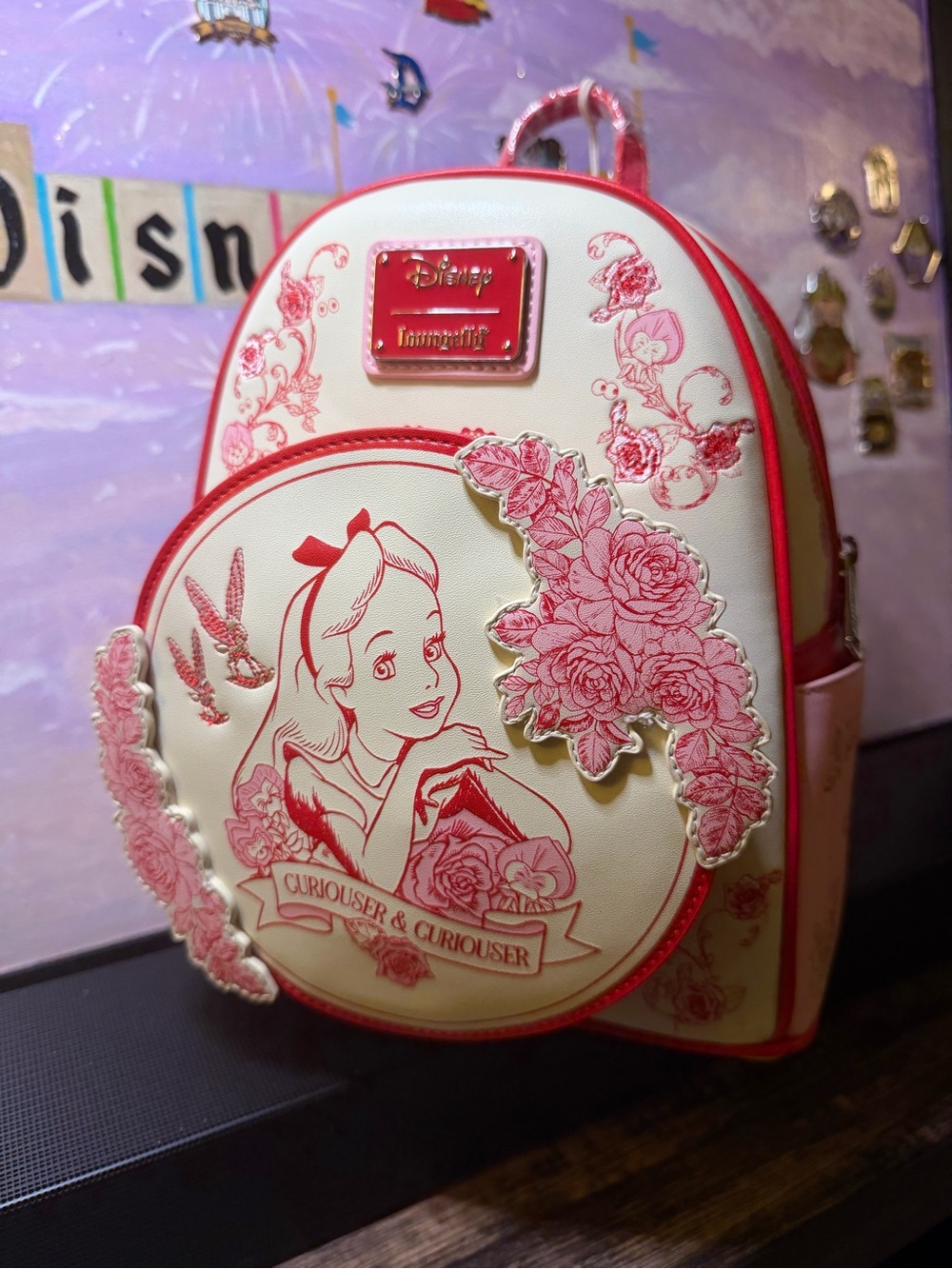 Loungefly Cream and Pink Alice in Wonderland Floral Mini Backpack